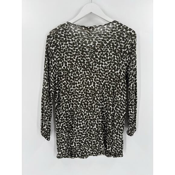 Michael Kors Blouse Womens Small Green Floral Keyhole Neck Long Sleeves Stretchy - Picture 8 of 15